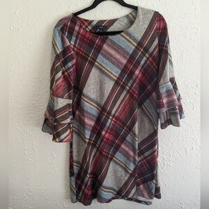 R&K Plaid Ruffle Sleeve Dress